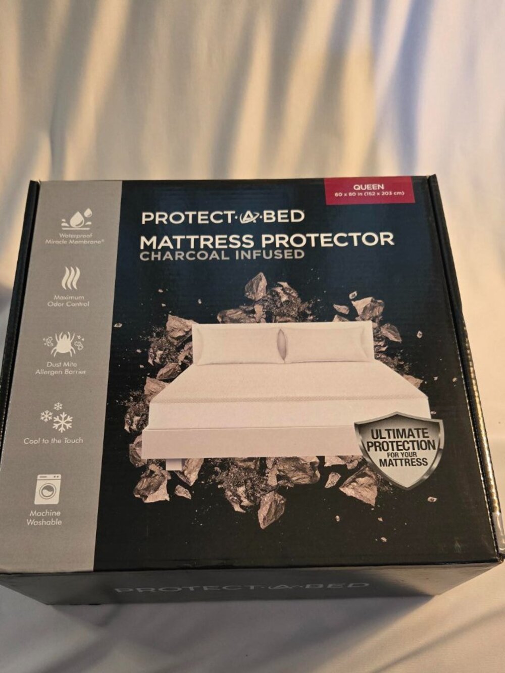 New Protect A Bed Cooling Charcoal Infused Mattress Protector Queen Size